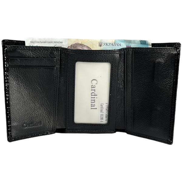 Лакований шкіряний гаманець компактного розміру, чорний