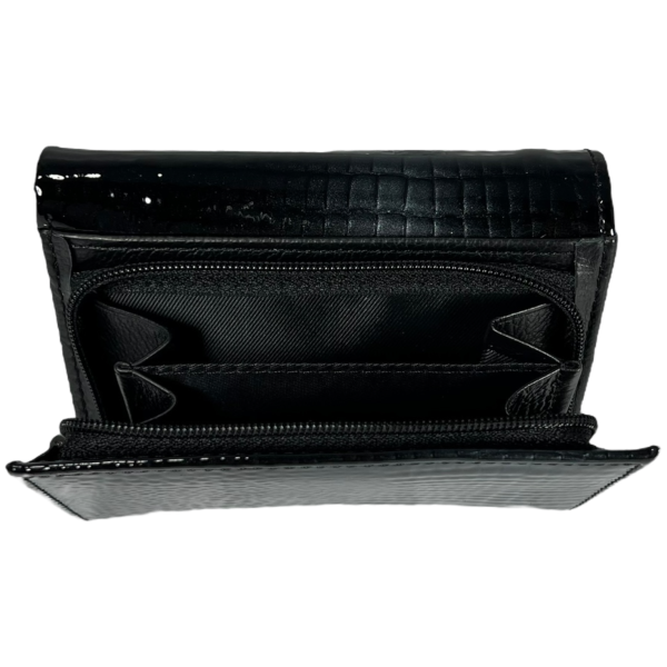 Жіночий гаманець шкіряний, чорний, з застібкою на блискавці