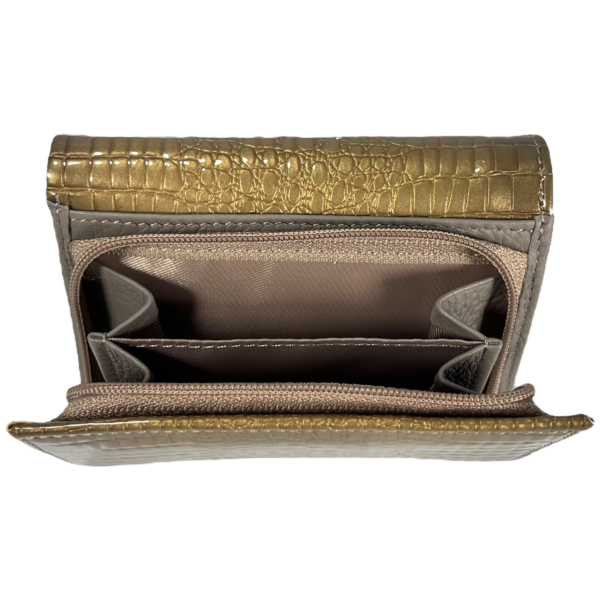 Кожаный стильный кошелек с 3 отделами для купюр, золотой