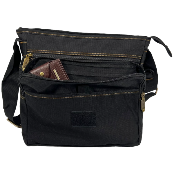 Міцна брезентова сумка через плече на шість відділень, чорна Міцна брезентова сумка через плече на шість відділень, чорна