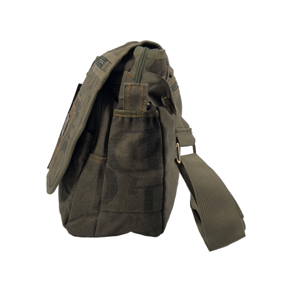 Крепкая брезентовая сумка через плечо на шесть отделений защитного цвета хаки Крепкая брезентовая сумка через плечо на шесть отделений защитного цвета хаки