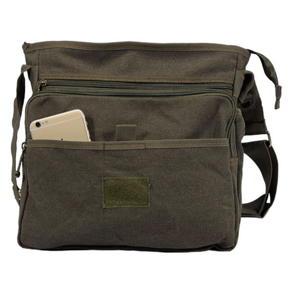 Крепкая брезентовая сумка через плечо на шесть отделений защитного цвета хаки Крепкая брезентовая сумка через плечо на шесть отделений защитного цвета хаки