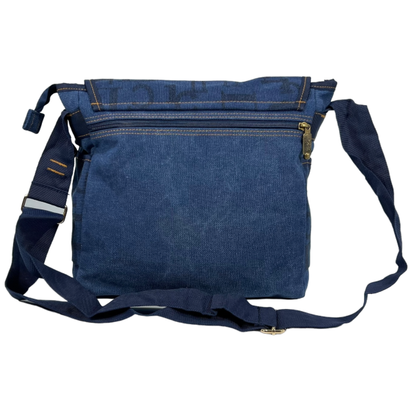 Сумка через плече, брезентова, шість відділень, застібка блискавка та липучка, синя