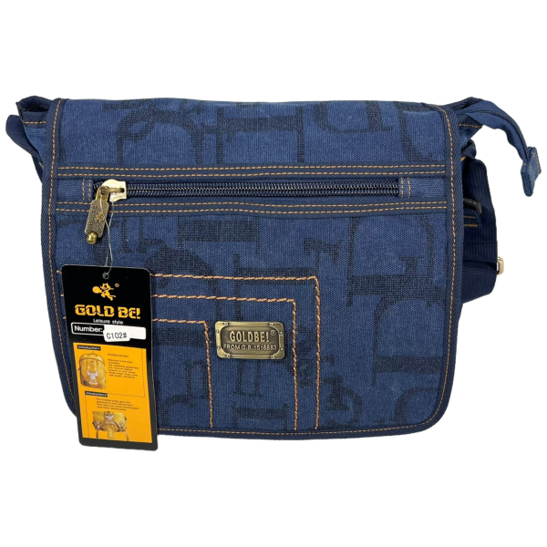 Сумка через плече, брезентова, шість відділень, застібка блискавка та липучка, синя