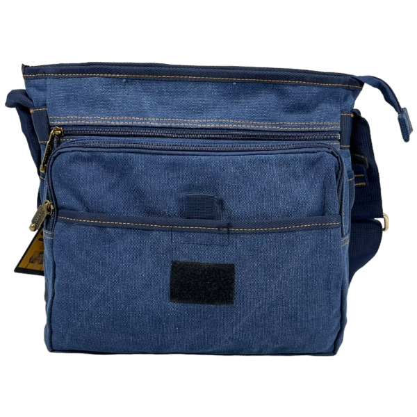 Сумка через плече, брезентова, шість відділень, застібка блискавка та липучка, синя