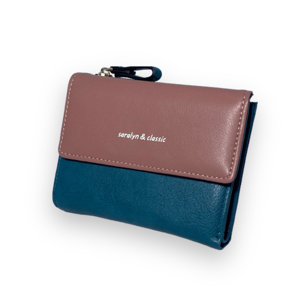 Женский кошелек Saralyn экокожа 1 отделение 5 ячеек для карт размер: 13*10*2 см бирюза+пудра