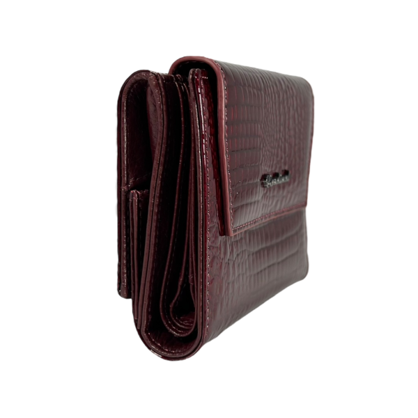 Лакированный женский кожаный кошелек, бордовый, 3 отделения для купюр
