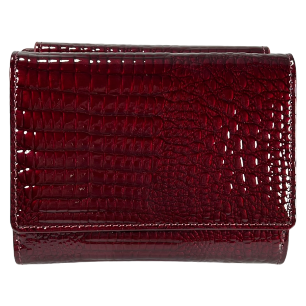 Лакированный женский кожаный кошелек, бордовый, 3 отделения для купюр