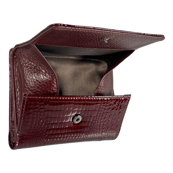 Лакированный женский кожаный кошелек, бордовый, 3 отделения для купюр