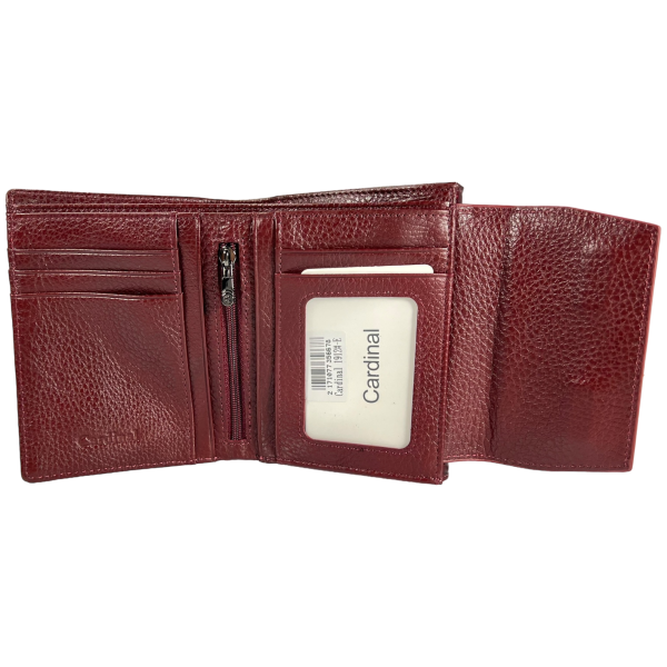 Лакированный женский кожаный кошелек, бордовый, 3 отделения для купюр