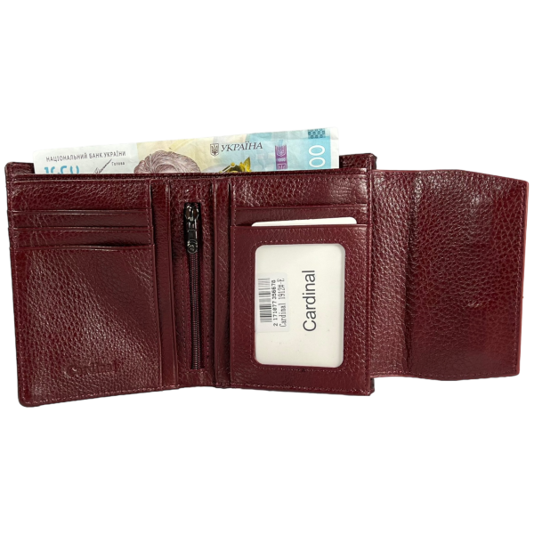 Лакированный женский кожаный кошелек, бордовый, 3 отделения для купюр