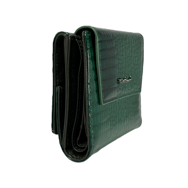 Компактный женский кошелек из натуральной кожи, зеленый, с кнопочной застежкой