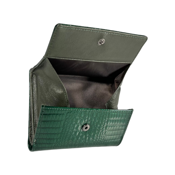 Компактный женский кошелек из натуральной кожи, зеленый, с кнопочной застежкой