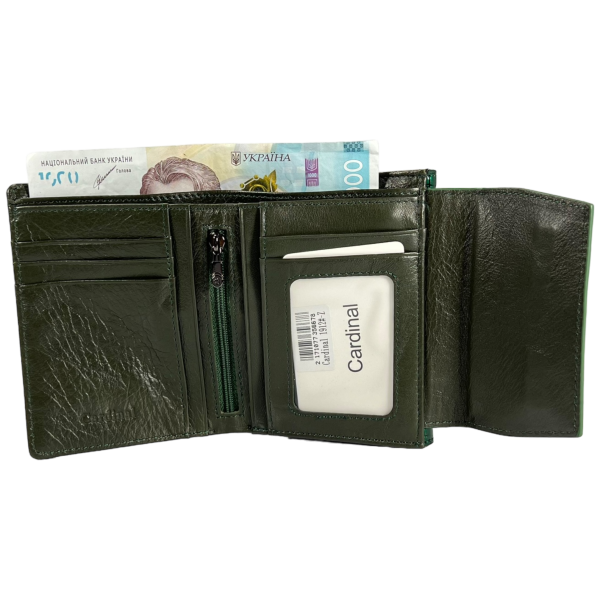 Компактный женский кошелек из натуральной кожи, зеленый, с кнопочной застежкой