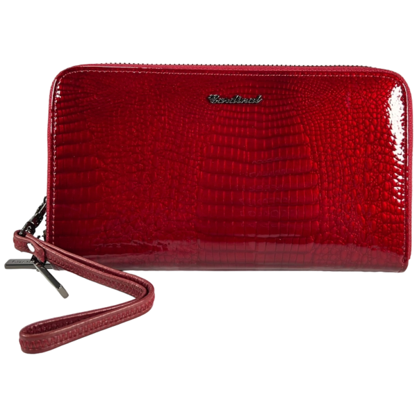 Элегантный женский кожаный кошелек красного цвета с застежкой на молнии