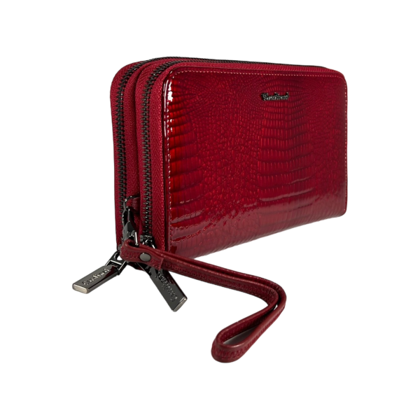 Элегантный женский кожаный кошелек красного цвета с застежкой на молнии Элегантный женский кожаный кошелек красного цвета с застежкой на молнии