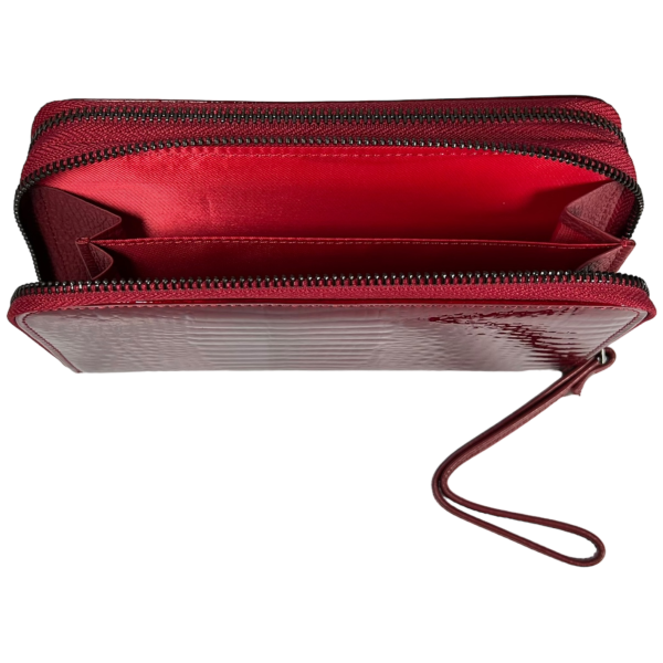 Элегантный женский кожаный кошелек красного цвета с застежкой на молнии Элегантный женский кожаный кошелек красного цвета с застежкой на молнии