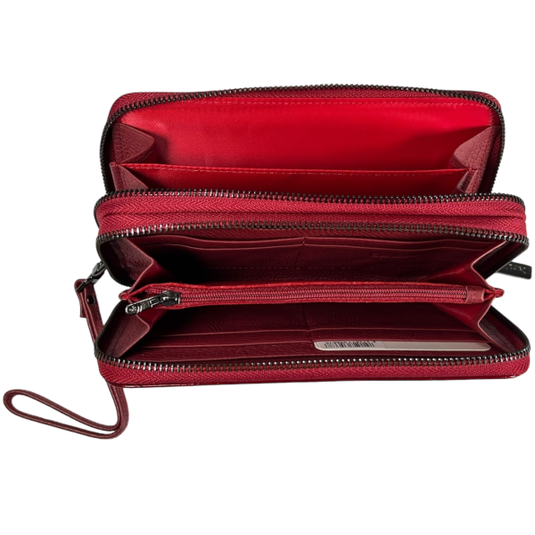 Элегантный женский кожаный кошелек красного цвета с застежкой на молнии Элегантный женский кожаный кошелек красного цвета с застежкой на молнии