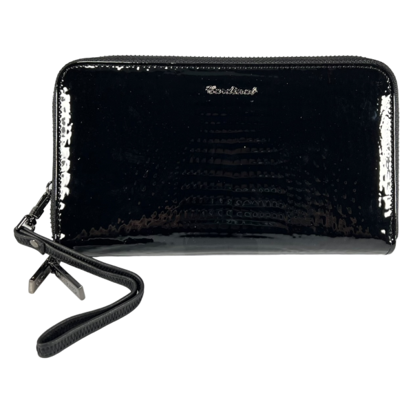 Кошелек кожаный женский, черный, с застежкой на молнии