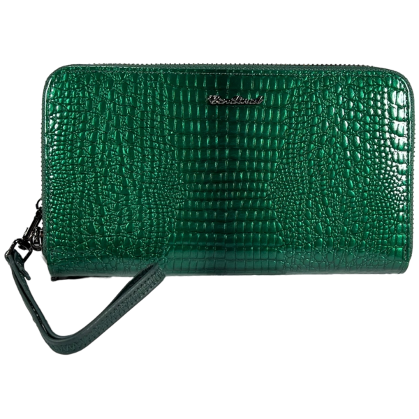 Кожаный женский кошелек, зеленый, с застежкой на молнии
