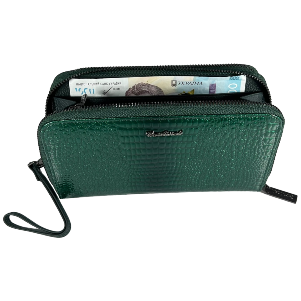 Кожаный женский кошелек, зеленый, с застежкой на молнии Кожаный женский кошелек, зеленый, с застежкой на молнии