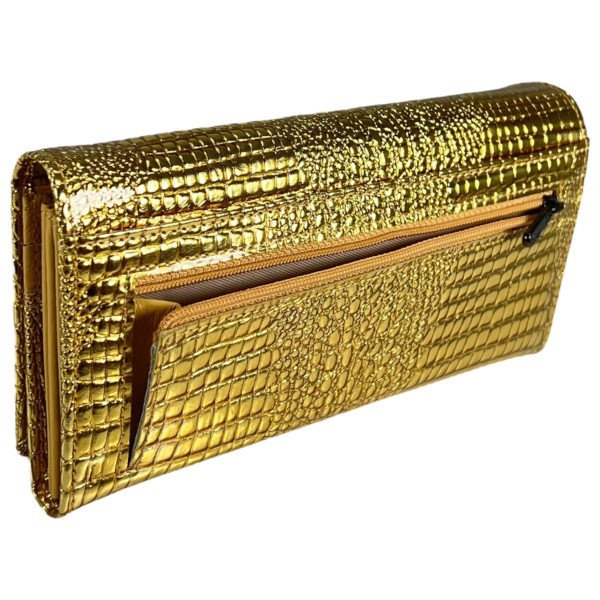 Жіночий гаманець з лакованої шкіри, золотий, з застібкою на блискавці Жіночий гаманець з лакованої шкіри, золотий, з застібкою на блискавці