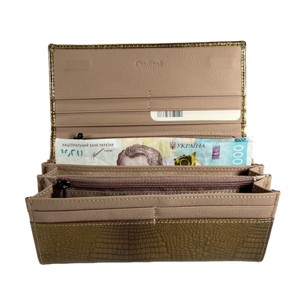Жіночий гаманець з натуральної шкіри, золотий, з застібкою на блискавці, монетниця Жіночий гаманець з натуральної шкіри, золотий, з застібкою на блискавці, монетниця