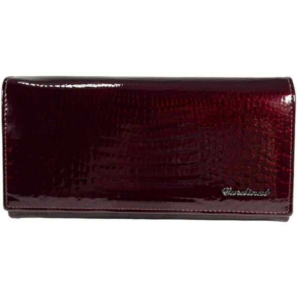 Лакированный кожаный кошелек женский в трендовом цвете бургунди