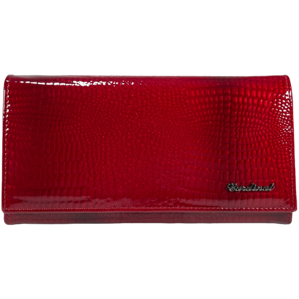 Лакований жіночий гаманець шкіряний, червоний, з застібкою на блискавці