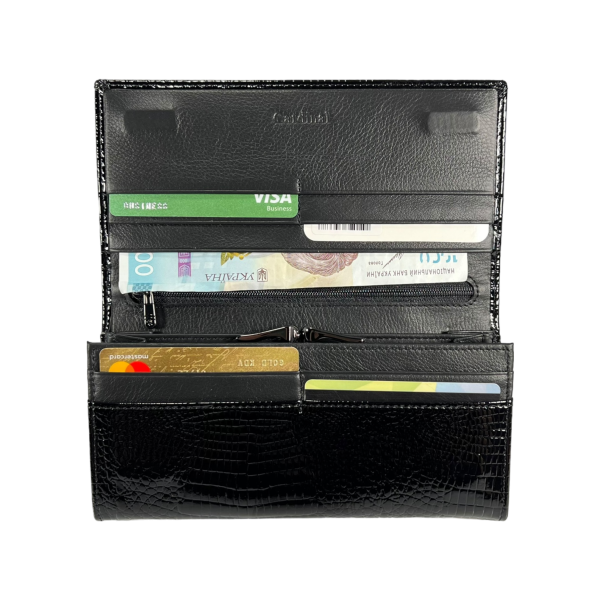 Кошелек из натуральной кожи, черный, с застежкой на молнии Кошелек из натуральной кожи, черный, с застежкой на молнии