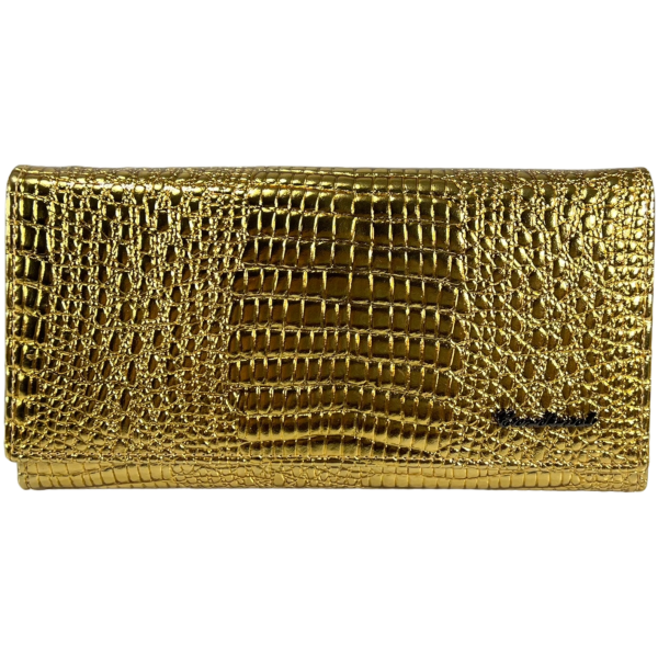 Гаманець елегантний шкіряний, золотий, з застібкою на блискавці