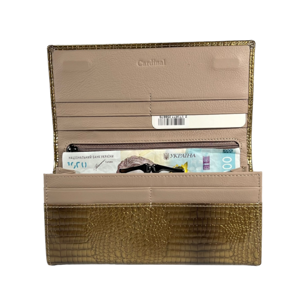 Гаманець шкіряний, золотий, з застібкою на блискавці, монетниця, 3 відділення для купюр Гаманець шкіряний, золотий, з застібкою на блискавці, монетниця, 3 відділення для купюр