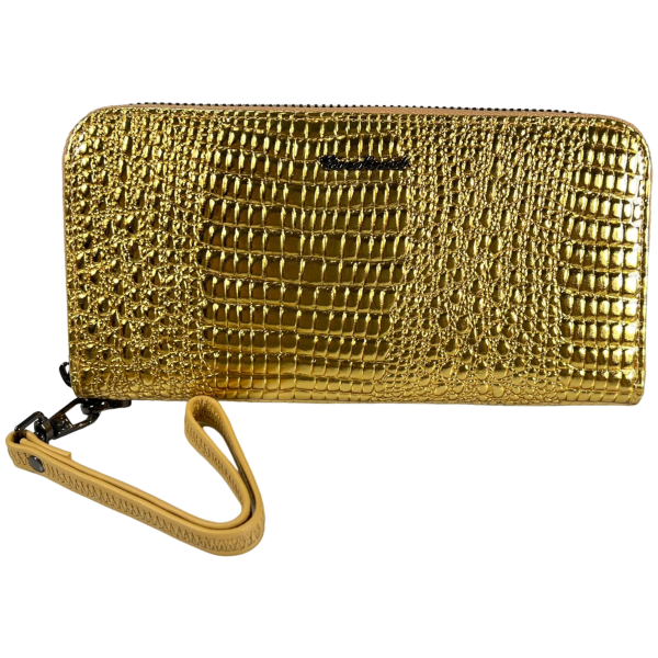 Кожаный женский кошелек, золотой, с застежкой на молнии