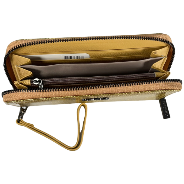 Кожаный женский кошелек, золотой, с застежкой на молнии