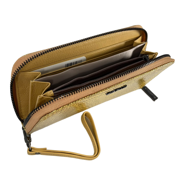 Кожаный женский кошелек, золотой, с застежкой на молнии