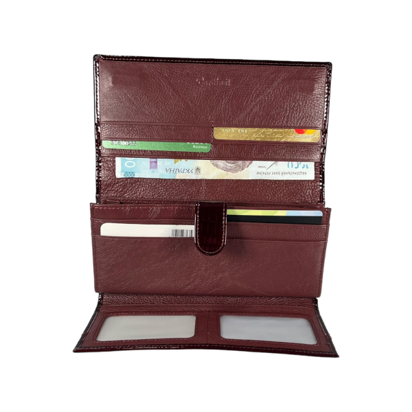 Стильний гаманець з натуральної шкіри, бордовий, 4 відділення для купюр Стильний гаманець з натуральної шкіри, бордовий, 4 відділення для купюр