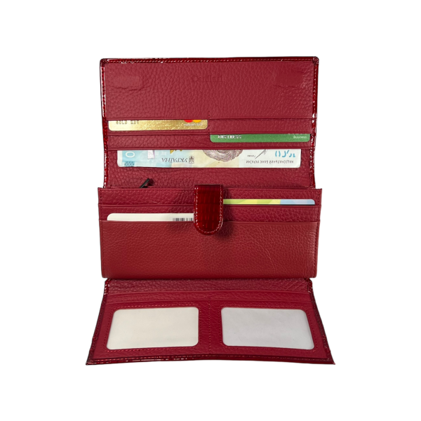 Кожаный женский кожаный, красный, с кнопочной застежкой Кожаный женский кожаный, красный, с кнопочной застежкой