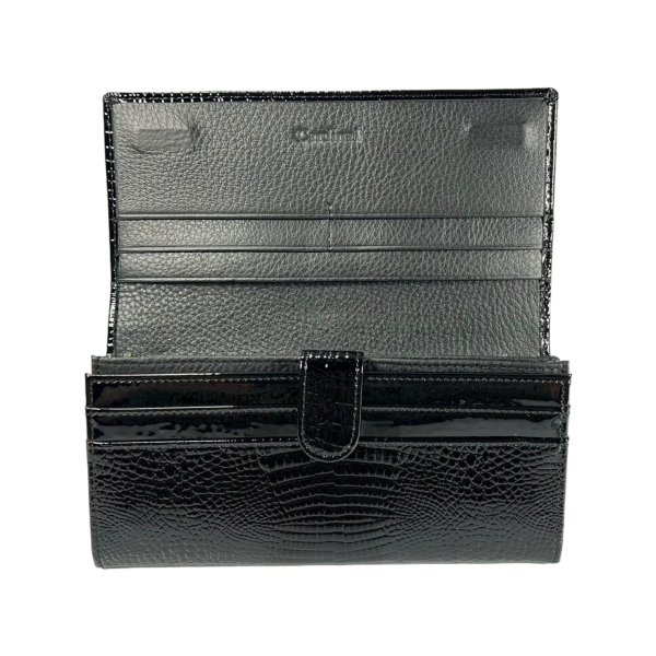 Кошелек из натуральной кожи, черный, с кнопочной застежкой, 4 отделения для купюр Кошелек из натуральной кожи, черный, с кнопочной застежкой, 4 отделения для купюр