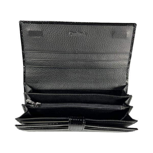 Кошелек из натуральной кожи, черный, с кнопочной застежкой, 4 отделения для купюр Кошелек из натуральной кожи, черный, с кнопочной застежкой, 4 отделения для купюр