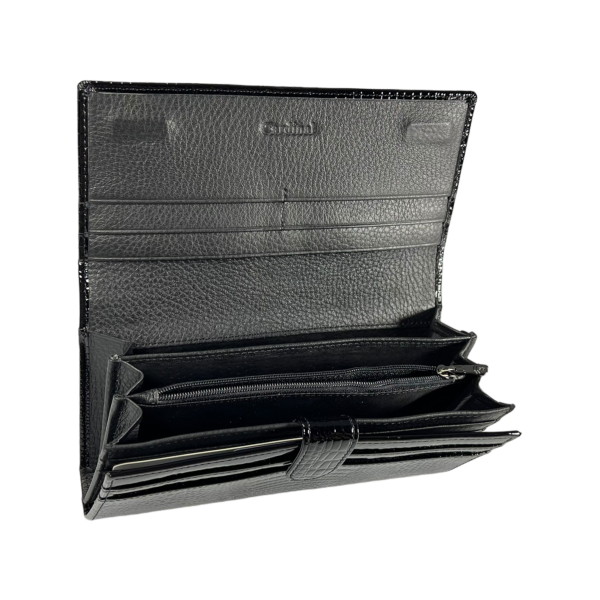 Кошелек из натуральной кожи, черный, с кнопочной застежкой, 4 отделения для купюр Кошелек из натуральной кожи, черный, с кнопочной застежкой, 4 отделения для купюр