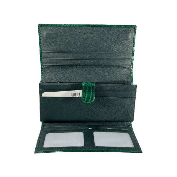 Лакированный кожаный кошелек зеленого цвета с картхолдером Лакированный кожаный кошелек зеленого цвета с картхолдером