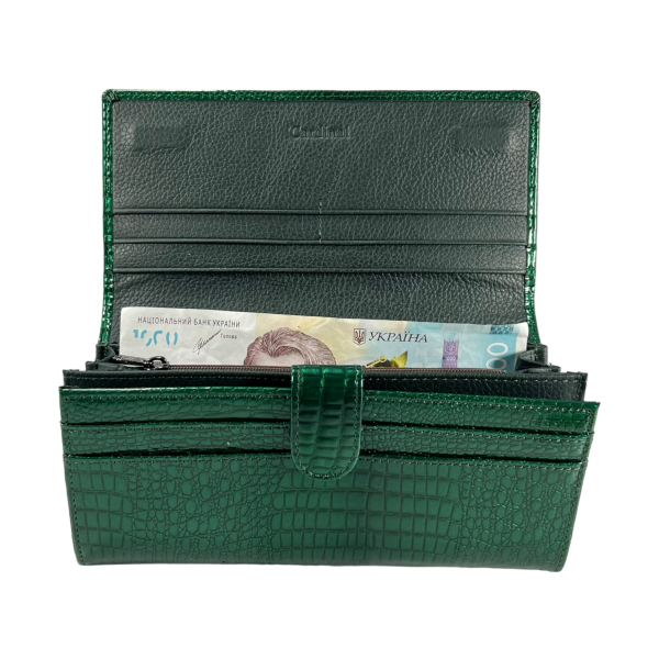Лакированный кожаный кошелек зеленого цвета с картхолдером Лакированный кожаный кошелек зеленого цвета с картхолдером