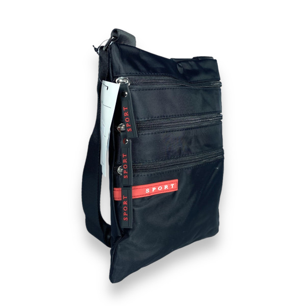 Сумка через плечо , три фронтальных кармана на молнии, черная