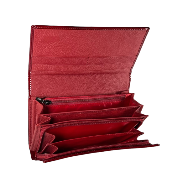 Стильный женский кошелек из натуральной кожи, красный, 5 отделений для купюр и 5 ячеек для карт Стильный женский кошелек из натуральной кожи, красный, 5 отделений для купюр и 5 ячеек для карт
