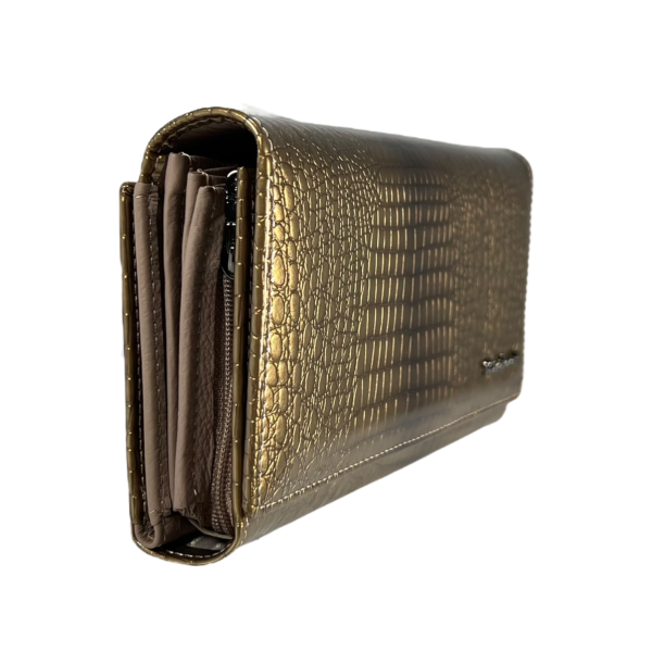 Гаманець шкіряний, золотий, з кнопковою застібкою, 5 відділень для купюр Гаманець шкіряний, золотий, з кнопковою застібкою, 5 відділень для купюр