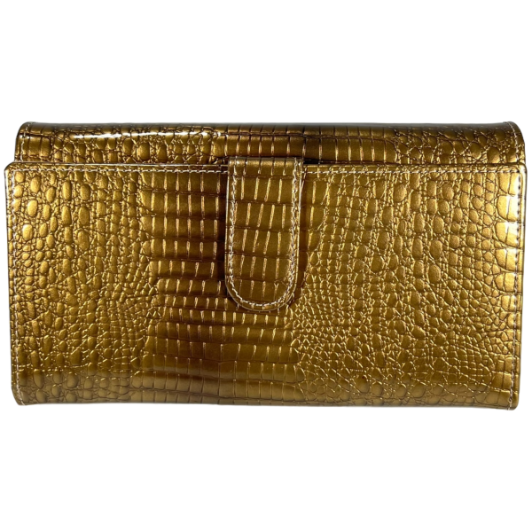 Гаманець шкіряний, золотий, з кнопковою застібкою, 5 відділень для купюр Гаманець шкіряний, золотий, з кнопковою застібкою, 5 відділень для купюр