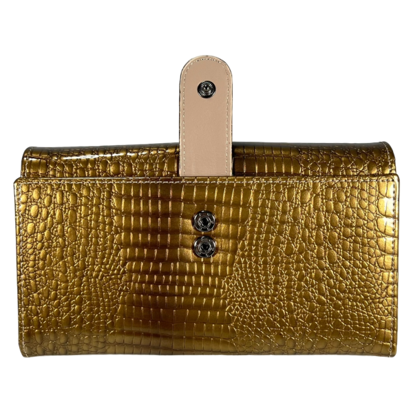 Гаманець шкіряний, золотий, з кнопковою застібкою, 5 відділень для купюр Гаманець шкіряний, золотий, з кнопковою застібкою, 5 відділень для купюр