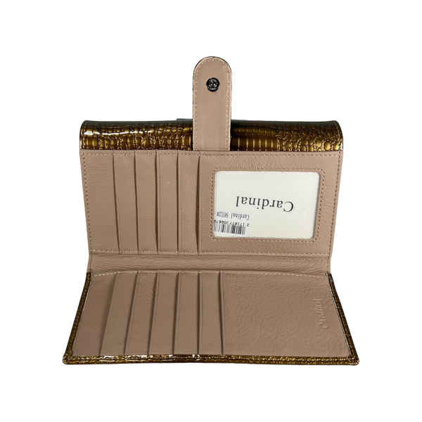 Гаманець шкіряний, золотий, з кнопковою застібкою, 5 відділень для купюр Гаманець шкіряний, золотий, з кнопковою застібкою, 5 відділень для купюр