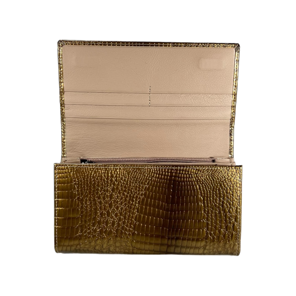 Гаманець шкіряний, золотий, з кнопковою застібкою, 5 відділень для купюр Гаманець шкіряний, золотий, з кнопковою застібкою, 5 відділень для купюр