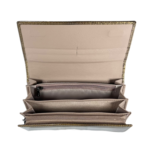 Гаманець шкіряний, золотий, з кнопковою застібкою, 5 відділень для купюр Гаманець шкіряний, золотий, з кнопковою застібкою, 5 відділень для купюр